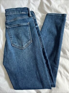 Mother The Looker Crop Lets Just Be Friends Blue Skinny Jeans size 27 womens